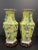 A Pair of Chinese 19th Century Famille Rose High Relief Yellow Ground Porcelain Vases, 6 lobed shaped vase With hand...