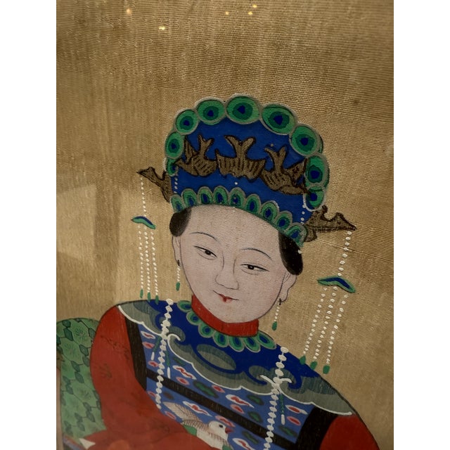 Brown Chinese Ancestral Portraits on Silk, Set of Two For Sale - Image 8 of 12