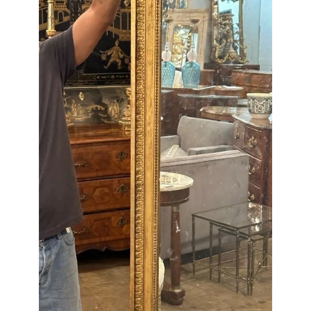 19th Century Large Scale 19th Century Louis XVI Carved and Giltwood Floor Mirror For Sale - Image 5 of 8