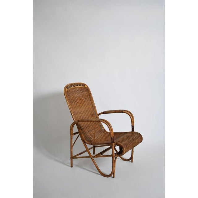 Rattan and Wicker High Back Armchair, 1950s For Sale - Image 6 of 6