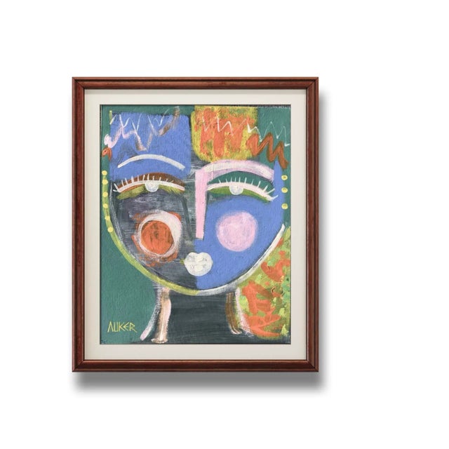 Contemporary Figurative Mixed Media Painting in Canvas Board “Face With Blue” by Auker For Sale - Image 4 of 10