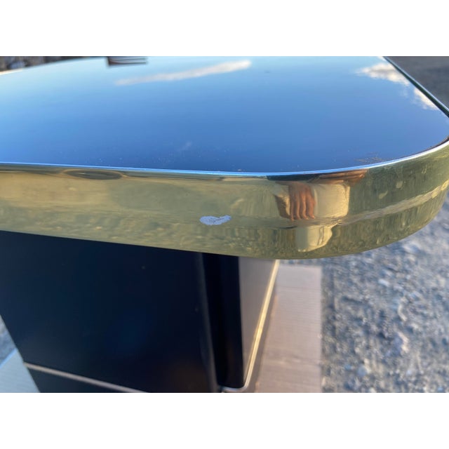 Postmodern Side End Coffee Table With Mirror Top & Black Lacquered Pedestal Base For Sale - Image 9 of 15