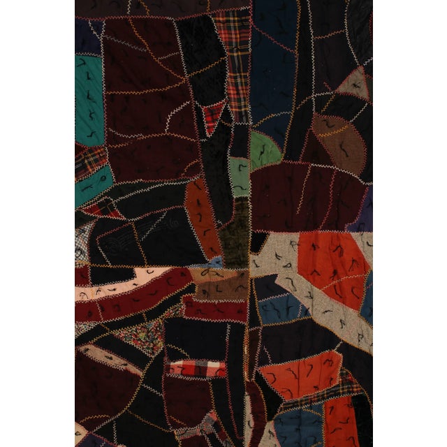 Vintage Hand Embroidered Crazy Quilt, Wool Patchwork Folk Art Textile Wall Hanging For Sale - Image 9 of 9