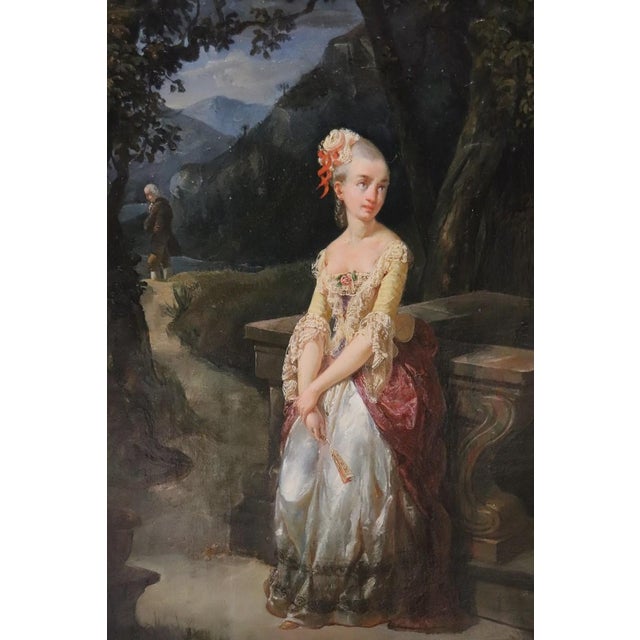 Romantic Scene, 1800s, Oil on Paper Mounted on Canvas, Framed For Sale - Image 12 of 14