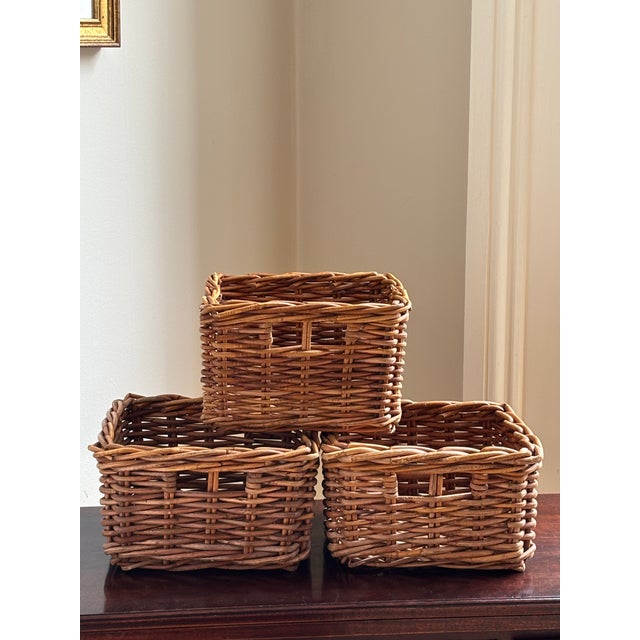 Small Vintage Storage Baskets With Built-in Pull — Set of 3 For Sale - Image 9 of 12