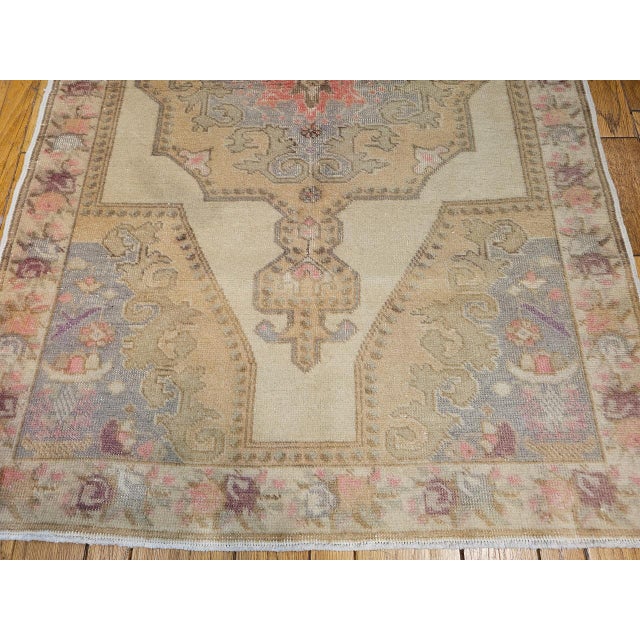 Vintage Turkish Oushak Area Rug, Hand Knotted Wool, Ivory & Pink, 5' x 7' For Sale - Image 17 of 17