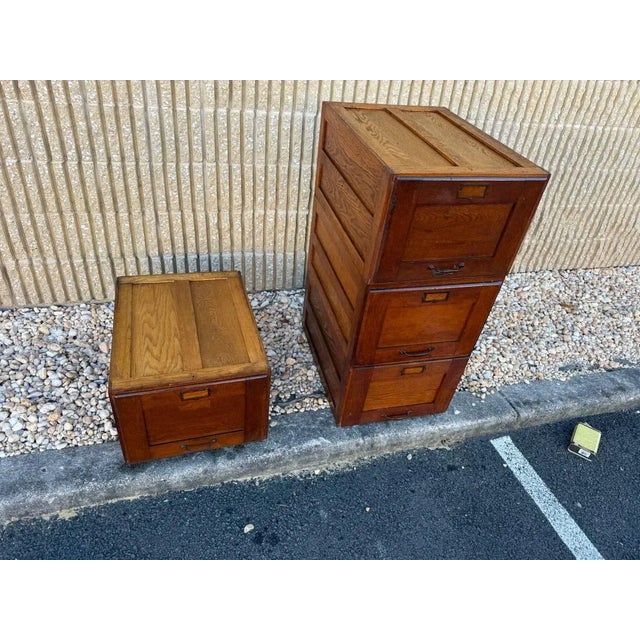 Antique Art & Craft Style Oak Stackingable Filing Cabinet For Sale - Image 10 of 15