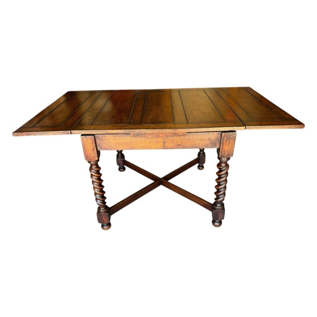1930s Solid Oak Quarter Sawn Draw Leaf Barley Twist Dining Table For Sale In Houston - Image 6 of 12