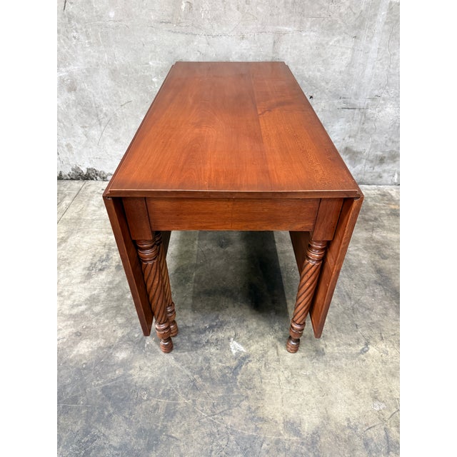 Antique American Sheraton Cherry Drop Leaf Dining Table Rope Twist Legs 1830s For Sale - Image 4 of 11
