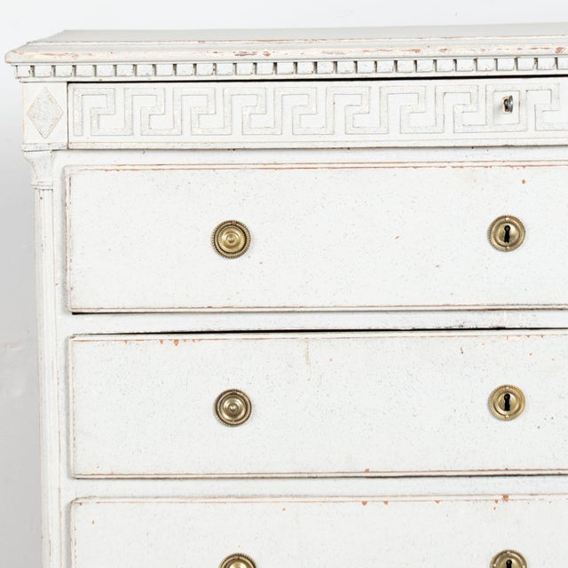 Early 19th Century Danish Gray Painted Pine Gustavian Chest of Five Drawers For Sale - Image 9 of 16