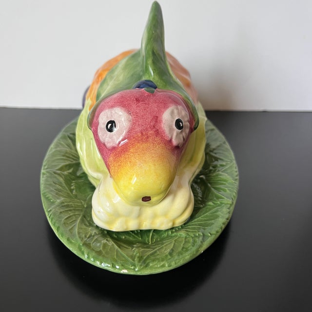 • Authentic Italian Majolica bunny butter dish, hand-painted in vibrant glazes • Vintage ceramic made in Italy with...