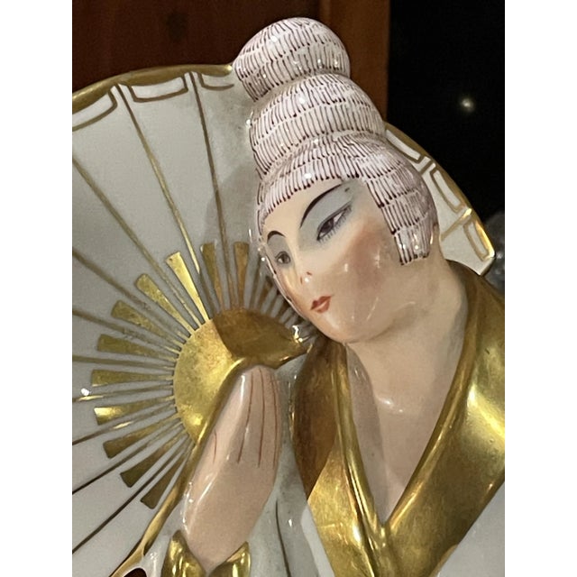 Limoges Porcelain Chinese Woman with Fan, 1930s For Sale - Image 4 of 11