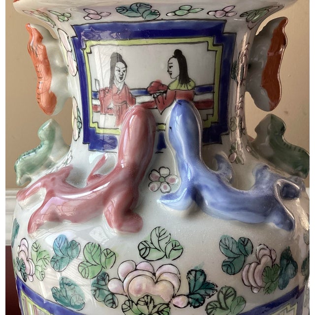 Large Vintage Chinese Porcelain Famille Rose Vase, 3-D Lizard Design, Marked, 14"t For Sale - Image 4 of 12