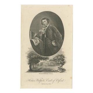 After Reynolds, Horace Walpole Portrait, Strawberry Hill, Engraving, 1787 For Sale
