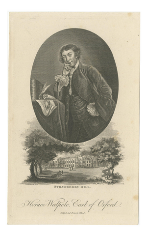 After Reynolds, Horace Walpole Portrait, Strawberry Hill, Engraving, 1787
