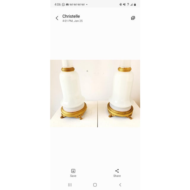 Gold Pair of Antique Frence Louis Faceted Opaline and Guilt Table Lamps For Sale - Image 8 of 11