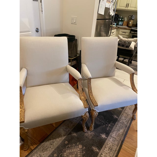 Pair of Vintage Louis XV Carved Giltwood Fauteuils For Sale - Image 9 of 11