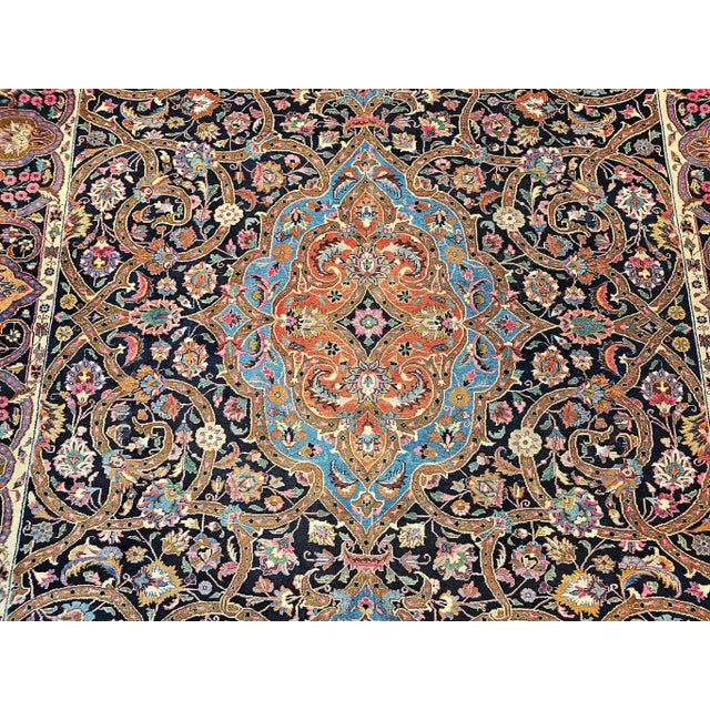 Blue Vintage Persian Khorassan Rug, Handwoven Floral Pattern, Navy & Turquoise, 10’ X 12’ For Sale - Image 8 of 12
