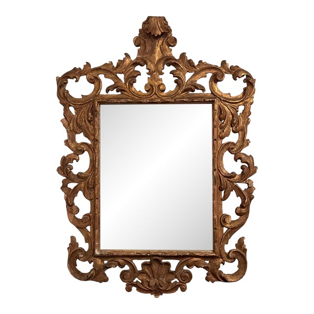 Antique Rococo-Style Carved Giltwood Wall Mirror With Acanthus Scrollwork For Sale