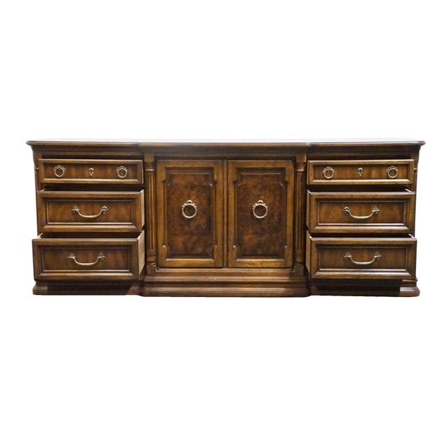 Drexel Heritage Cameo Collection Burled Walnut Italian Neoclassical Tuscan Style 78" Triple Door Dresser 002-132 For Sale - Image 9 of 17