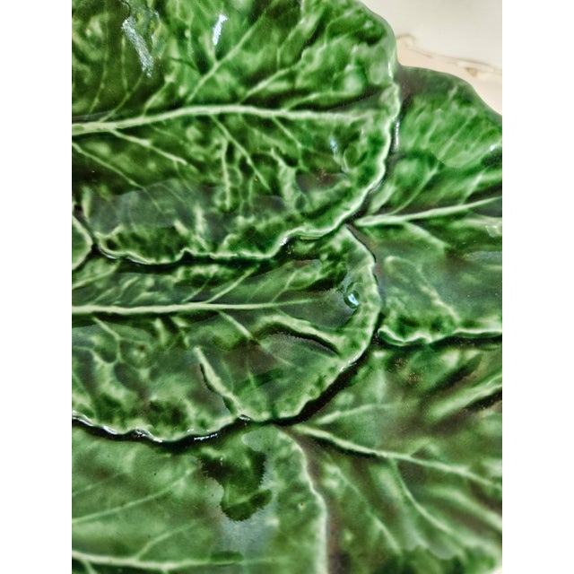 Boho Chic Charming Portuguese Majolica Green Leaf Dish With Radish Handle For Sale - Image 3 of 5