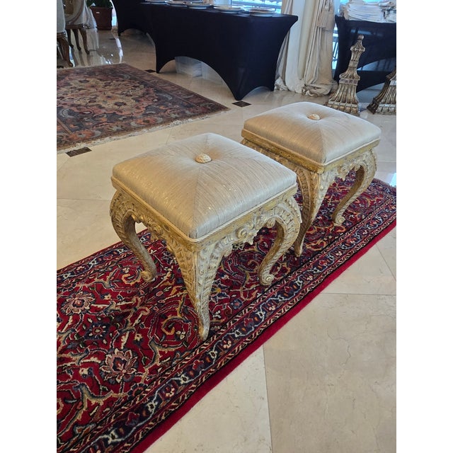 1990s Italian Baroque Style Giltwood Benches/ Stools - A Pair For Sale - Image 5 of 14