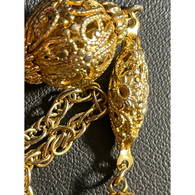 MCM Jewelry Victorian Revival Adjustable Lariat Necklace Features a Gold-Tone Twisted Double Rope Chain With Floral-Embossed Sliding Tension Clip. For Sale - Image 4 of 7