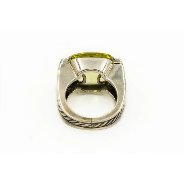 Late 20th Century Yurman Green Quartz Diamond Sterling Silver Deco Cable Cocktail Ring size 5.5 For Sale - Image 5 of 6