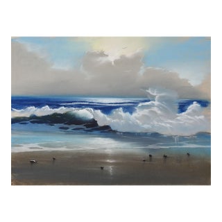 Late 20th Century Beach Seascape Pastel Painting For Sale