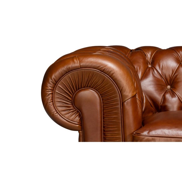Brown British Brown Leather Chesterfield Armchair For Sale - Image 8 of 11