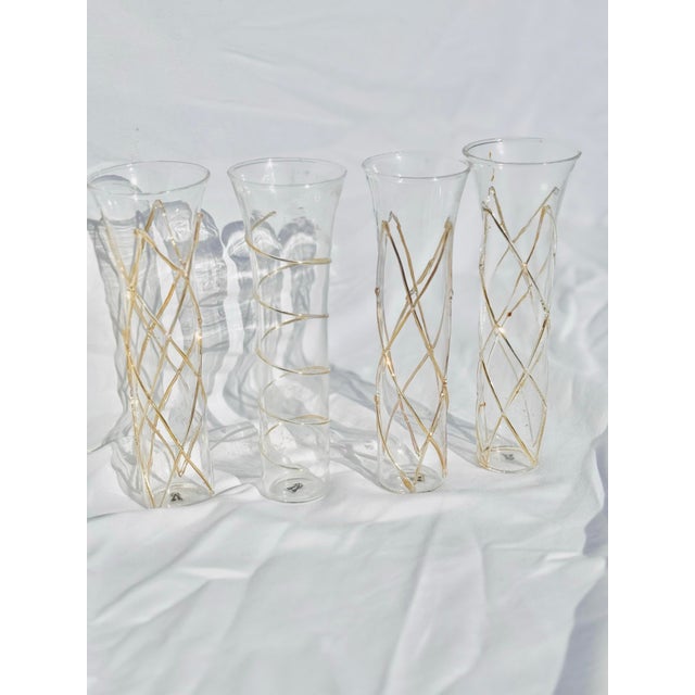 Set of 4 Abigail’s “Razzle Dazzle” Gold-Accented Champagne Flutes — Crisscross & Spiral For Sale - Image 4 of 8