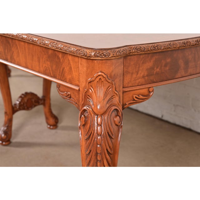 Romweber Antique Chippendale Burl Wood Extension Dining Table, Newly Refinished For Sale - Image 11 of 14