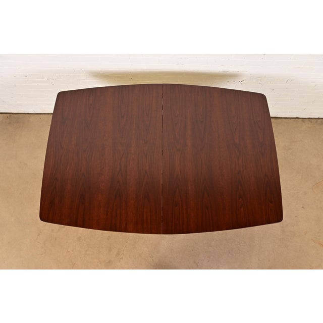 Broyhill Brasilia Style Mid-Century Modern Boat Shaped Walnut Extension Dining Table, Newly Refinished For Sale - Image 9 of 13