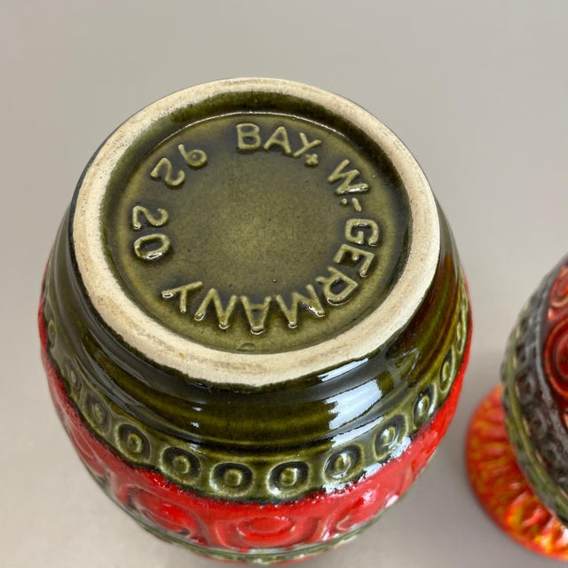 Multi-Color Fat Lava Op Art Pottery Vase attributed to Bay Ceramics, Germany, 1970s, Set of 2 For Sale - Image 16 of 18