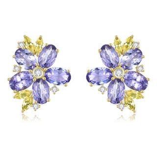 Nina Zhou 6.19ctw Tanzanite Yellow Sapphire Diamond Blossom Earrings For Sale