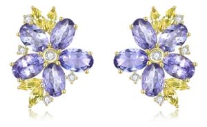 Nina Zhou 6.19ctw Tanzanite Yellow Sapphire Diamond Blossom Earrings