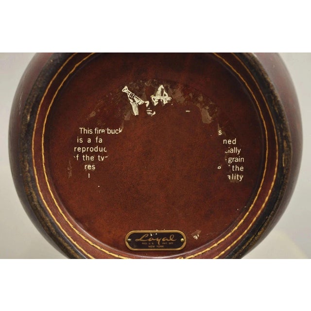 Vintage Loyal Papeete Firetruck Brown Leather Brass Eagle Handle Bar Ice Bucket For Sale - Image 10 of 11
