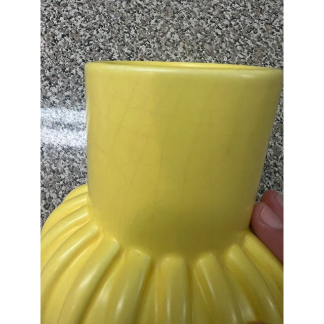 Vintage Mid Century Modern 1960s Modernist Ceramic Yellow Ribbed Vase For Sale In Palm Springs - Image 6 of 6