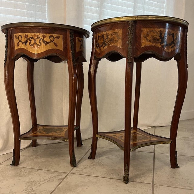 Mid-Century French Louis XV Style Marquetry Side Tables For Sale - Image 9 of 16