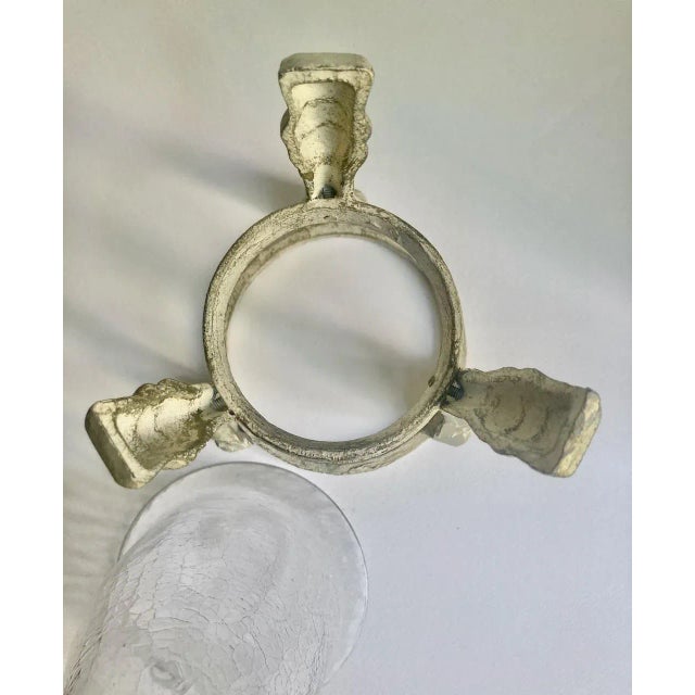 Off White Metal Urn Vase With Crackle Glass Insert, 1980's For Sale - Image 9 of 12