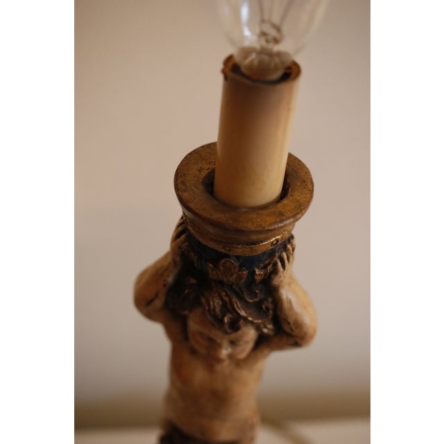 Figural Sculpture Cherub Lamp With Original Beaded Shade, Signed by Marco For Sale - Image 13 of 17