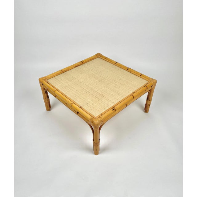 Bamboo, Rattan & Wicker Squared Coffee Table, Italy, 1960s For Sale - Image 4 of 14