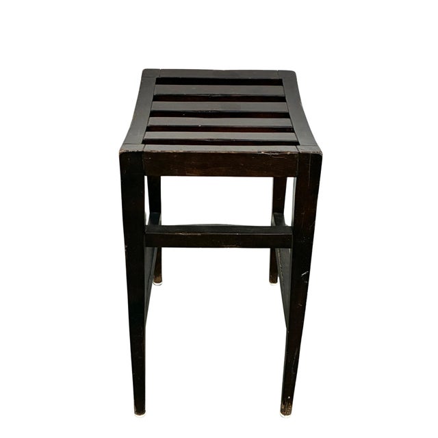 Early 21st Century Pair of Vintage Baker Furniture Milling Road Slatted Saddle-Seat Counter Stools For Sale - Image 5 of 11