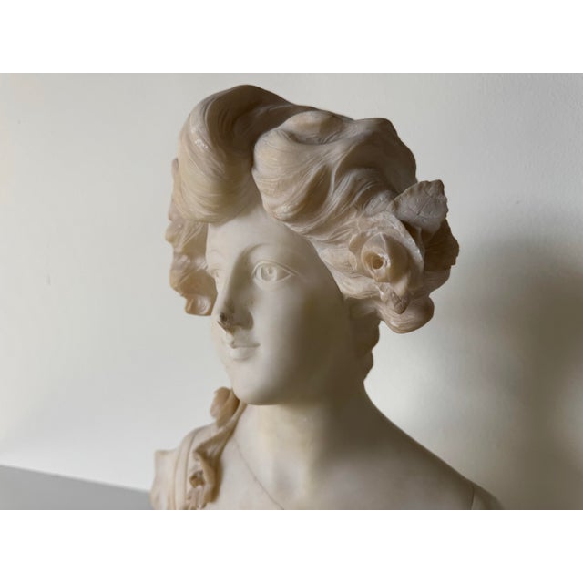 Italian A. Masi Art Nouveau Carved Alabaster Bust Sculpture For Sale - Image 4 of 12
