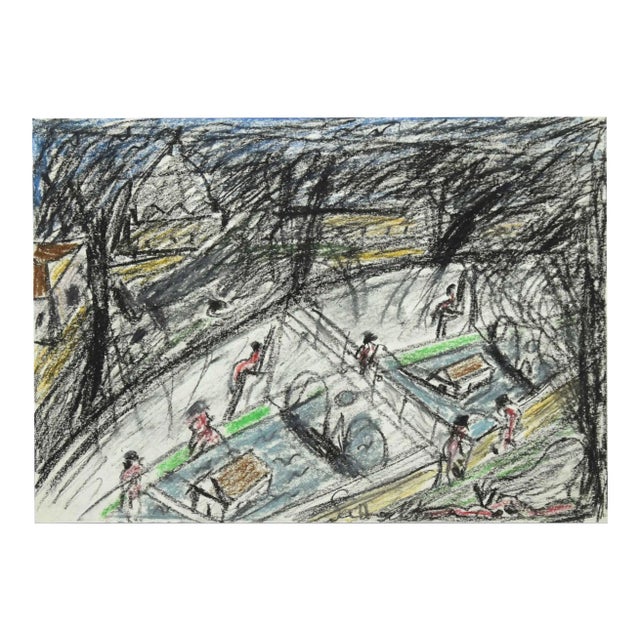 Nazareno Gattamelata, Bathers In the Tiber, Oil Pastels, 1970s For Sale