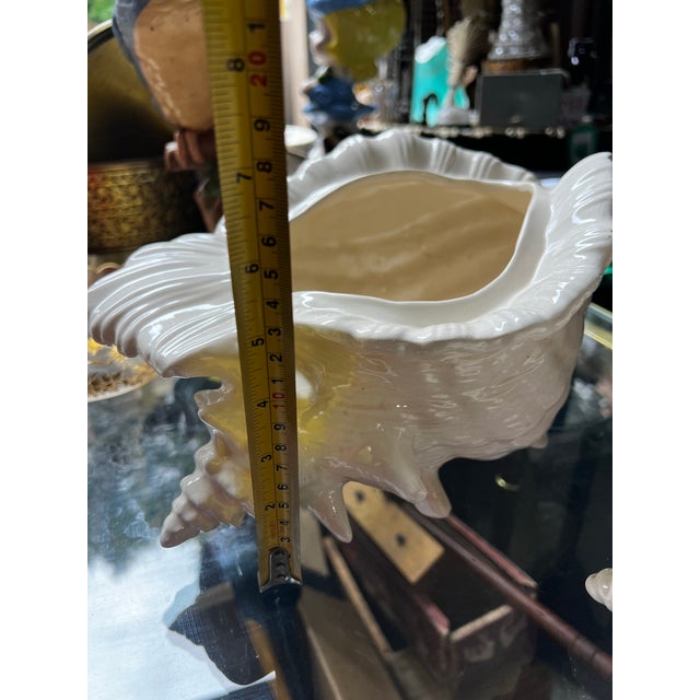 Nautical Pair of Large White Ceramic Shell Style Planters For Sale - Image 3 of 10