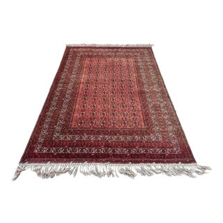 Coral Turkmen Bokhara Hand-Knotted Wool Rug - 7'2" X 9'8" For Sale