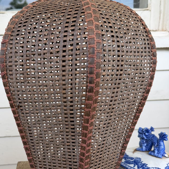 Large Vintage Handwoven Rattan and Cane Urn Form Table Lamp For Sale - Image 9 of 11