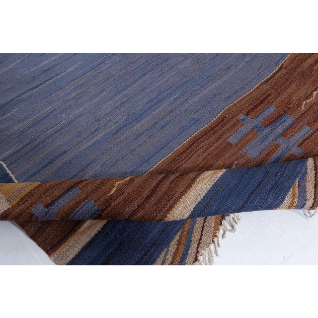 Textile Doris Leslie Blau Vintage Swedish Flat Woven Rug by Johanna Bruns Vavskola For Sale - Image 7 of 9