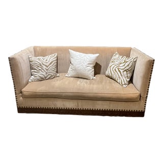 Knoll Style Beige Velvet Sofa by Caché For Sale